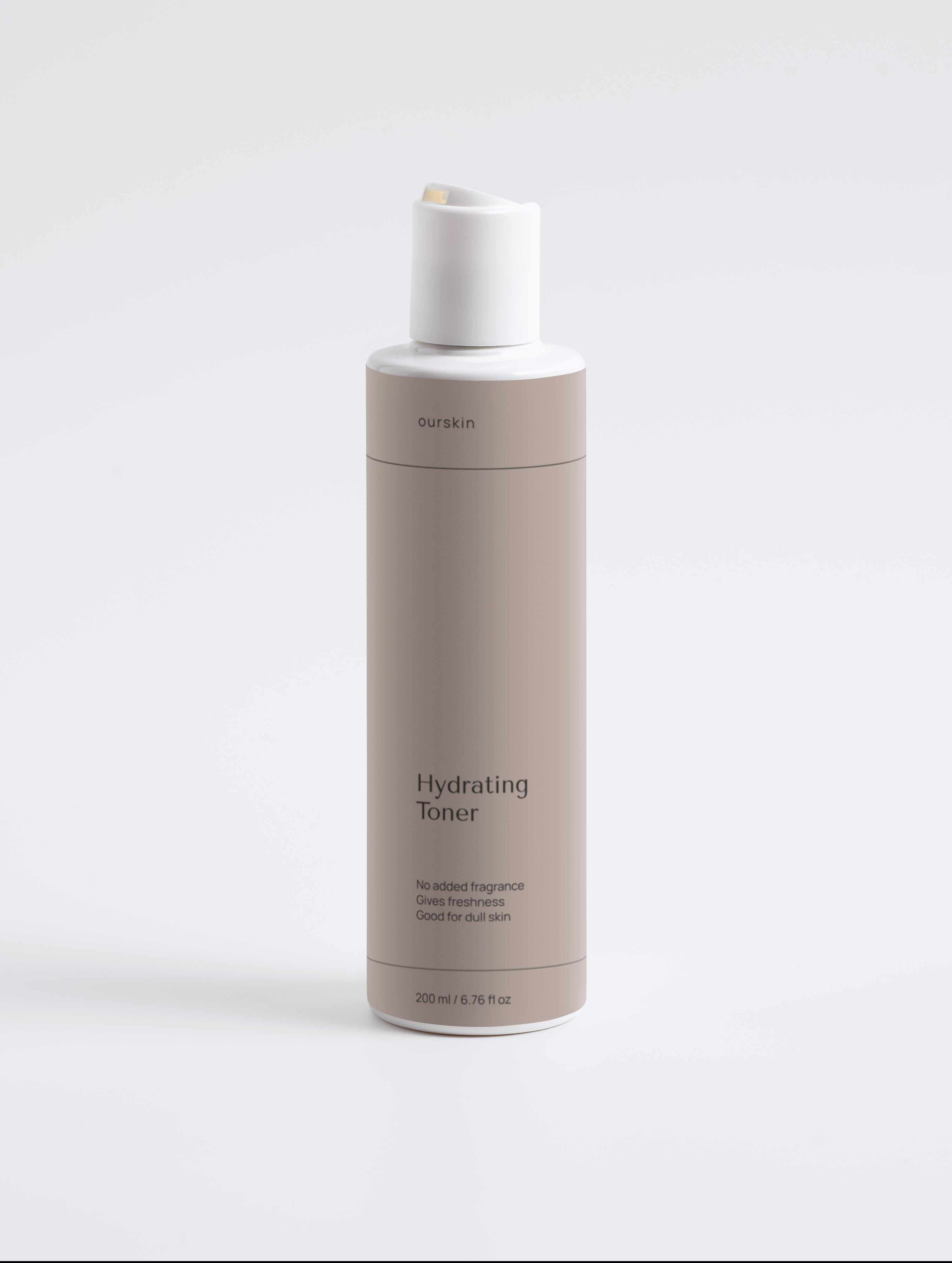 Hydrating toner bottle with rose water and hyaluronic acid for radiant, balanced skin